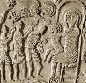 Detalj från "Kristus i Majestät" (sten) av Italian School