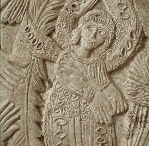 Detalj från "Kristus i Majestät" (sten) av Italian School