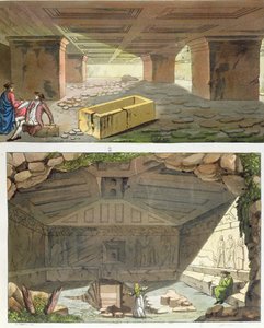 Upptäckt av etruskiska gravar, ca 1820 (färgstick) av Italian School