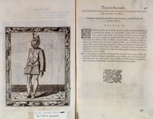 Dubbelsida av Le Gratie dAmore (Le Grazie dAmore) av den italienska dansaren Cesare Negri kallad Il Trombone (1536-1604), fördrag om dans av Italian School