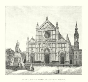 Kyrkan och torget i Santa-Croce, modern fasad (gravyr) av Italian School
