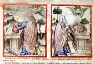 Avsnitt av Isaacs offer av Abraham. Miniatyr från Codex 212 (eller Paduan Codex eller Bible of Padua) 1390-1400 Rovigo, Accademia dei Concordi av Italian School