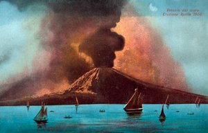 Vesuvius utbrott, april 1906 (färglitografi) av Italian School