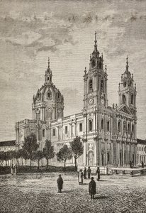 Estrela Basilica, Lissabon, Portugal, gravyr från L