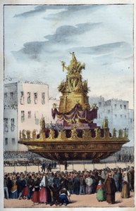 Fest av Santa Rosalia av Palermo (1130-1160), skyddshelgon för Palermo - Festen av Santa Rosalia - (skyddshelgon för Palermo i Italien) Festen av Santa Rosalia i Palermo på Sicilien - Fest av Santa Rosalia - gravyr från " "Användningar och seder hos Tutt av Italian School