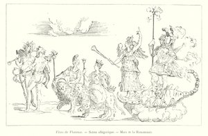 Florens högtider, allegorisk scen, Mars och berömmelse (gravyr) av Italian School