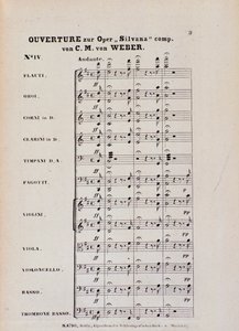 Första sidan av ouvertyren till operan "Silvana" av Karl Maria von Weber (litho) av Italian School