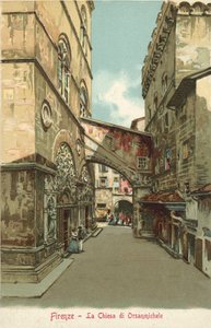 Florens, Italien, kyrkan Orsanmichele (färglitografi) av Italian School