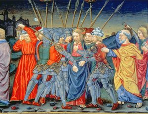 Fol.105v Simon Petrus försvarar Kristus och sårar en soldat med ett svärd (vellum) av Italian School