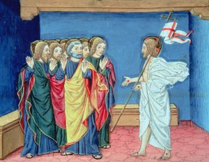 Fol.132va Den uppståndne Kristus visar lärjungarna sina händer och såret i hans sida (vellum) av Italian School