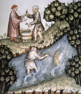 Fol.84r Fishing, illustration från Tacuinum Santiatis Codex Vindobonensis av Italian School
