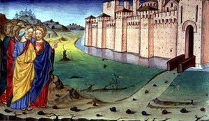 Fol.87v Kristus går till Galileen (vellum) av Italian School