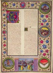 Fol.91r Profeten Joels bok (en mindre profet från 800-talet f.Kr. som predikade i Jerusalem), från Borso d