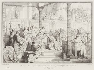 Francesco Morosini, tar emot pileus och stocco som skickats till honom av påven Alexander VIII av Italian School