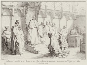 Francesco Novello II av Carrara och hans son Francesco III ber om nåd från dogen Michele Steno av Italian School