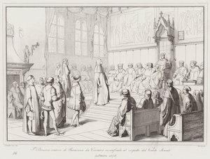 Francesco Petrarcas talare av Francesco da Carrara är förvirrad i närvaro av Venetosenaten av Italian School