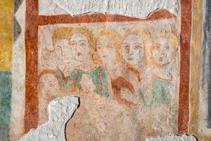 Freskomålning - grupp av troende av Italian School