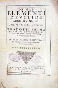 Frontispice av volym XV "Element" av den grekiske matematikern Euklid (3:e århundradet f.Kr.) av Italian School