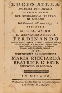 Frontispice från Mozarts Lucio Silla, framförd i Milano 1773 av Italian School