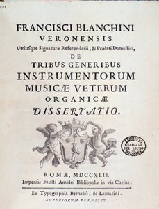 Frontispice av "" av Tribe Instrumentorum Musicae Veterum"" verk om gamla musikinstrument av Francesco Brea av Italian School