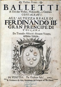 Frontispice av partitur av Balletti a tre, opera III av Tomaso Albinoni (1671-1750) av Italian School