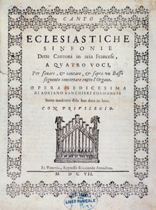 Frontispice av partitur av Concerto 5 i "" franska sånger "" av Adriano Banchieri av Italian School