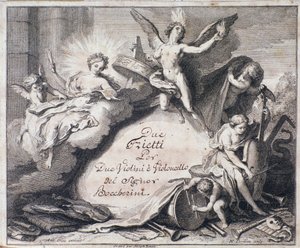 Frontispice av musikpartitur av Två trietter för två violiner och cello av Luigi Boccherini av Italian School