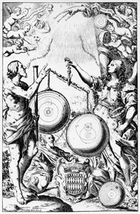 Frontispice till Almagestum Novum av Giovanni Battista Riccioli, publicerad 1651 av Italian School