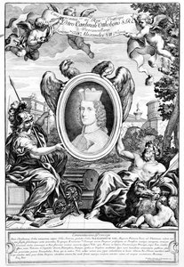 Frontispice till Augustus båge med ett porträtt av kardinal Pietro Ottoboni, graverad av Robert van Audenaerde, 1690 av Italian School
