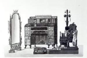 Möbler i grekisk stil från arkitektoniska dekorationer av Gaetano Landi, graverade av G. DArgenzio, 1810 av Italian School