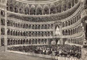 Galakväll på Costanzo-teatern till ära av kronprinsen av Tyskland (framtida Fredrik III), Rom, Italien, gravyr från teckning av Dante Paolocci, från L