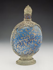 Förgylld blå kolv med filigranfäste, venetiansk (blåst glas och silver)