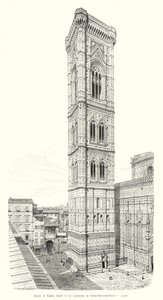Giotto och Taddeo Gaddi, Campanile of Sainte-Marie-des-Fleurs (gravyr) av Italian School