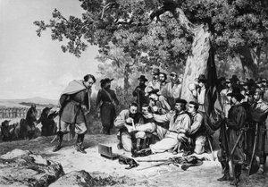 Giuseppe Garibaldi (1807-82) skadad i slaget vid Aspromonte 1862 av Italian School