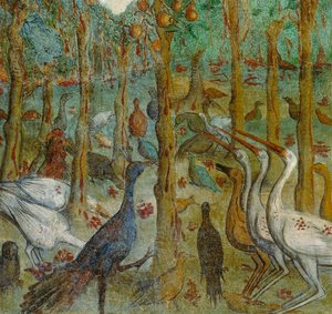 Gli alberi suderanno sangue, (Träden svettas blod), detalj i Johannes uppenbarelse av Italian School