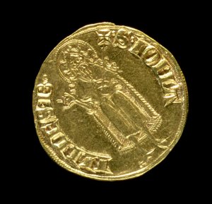 Guldflorin (baksidan) föreställande Johannes Döparen, florentinska, 1252 (för framsidan se 83495)