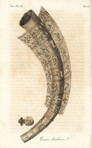 Gallehus guldhorn, drickshorn eller Tunderense (handfärgad kopparstick) av Italian School