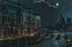 Canal Grande och Salute (färglitografi) av Italian School