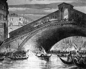 Canal Grande och Rialtobron under karnevalen av Italian School