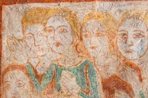 Grupp av trogna fresker av Italian School
