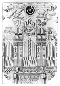 Harmony of the Birth of the World (Harmonia Nascentis Mundi), illustration från Musurgia Universalis, Vol.2, fol.366, av Athanasius Kircher, publicerad i Rom, 1650 av Italian School