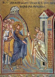 Helande av spetälske - mosaik, Monreale, Italien av Italian School