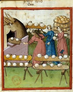 Hälsomanual: baka bröd. Miniatyr av manuskriptet "Tacuinum Sanitatis", Lombardiet, 1300-talets tredje kvartal. Paris, B N av Italian School