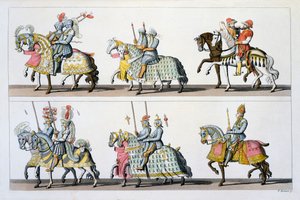 Heliga romerska riket: Deltagare i en turnering på slottet i Luxemburg på Maximilian I:s tid, från Costumi dei Romani, Svizzeri.. c.1800-18 av Italian School