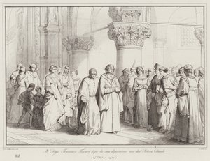 Doge Francesco Foscari lämnar dogepalatset efter att han avsatts av Italian School