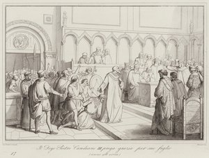 Doge Pietro Candiano III ber om nåd för sin son, 958 (gravyr) av Italian School