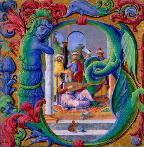 Upplyst initial B (tempera på pergament) av Italian School
