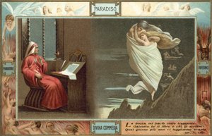 Illustration till Dantes Den gudomliga komedin (färglitografi) av Italian School