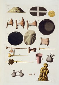 Inkaverktyg och artefakter, Peru, från Le Costume Ancien et Moderne, Volym II, plåt 22, av Jules Ferrario, publicerad ca 1820-30-talet av Italian School
