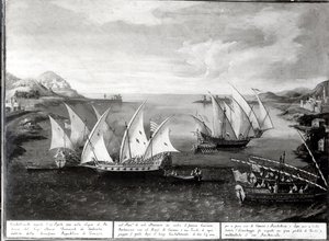 Incident utanför Patras mellan den venetianske kaptenen Ivanovich da Dabrota och den turkiska piraten Barbarossa, 17 april 1751 av Italian School